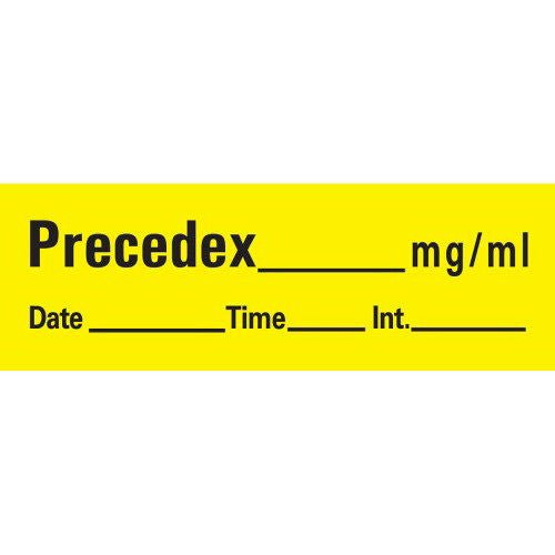 UAL Drug Label Anesthesia Label Tape Precedex _mg/mL Date_Time_Int Yellow