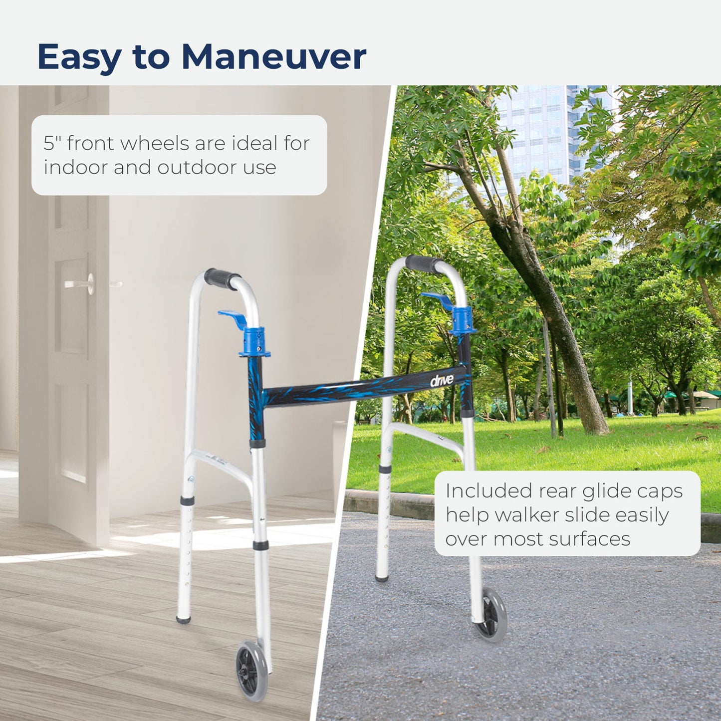 drive™ Aluminum Dual Release Folding Walker, 32 – 39 Inch Height