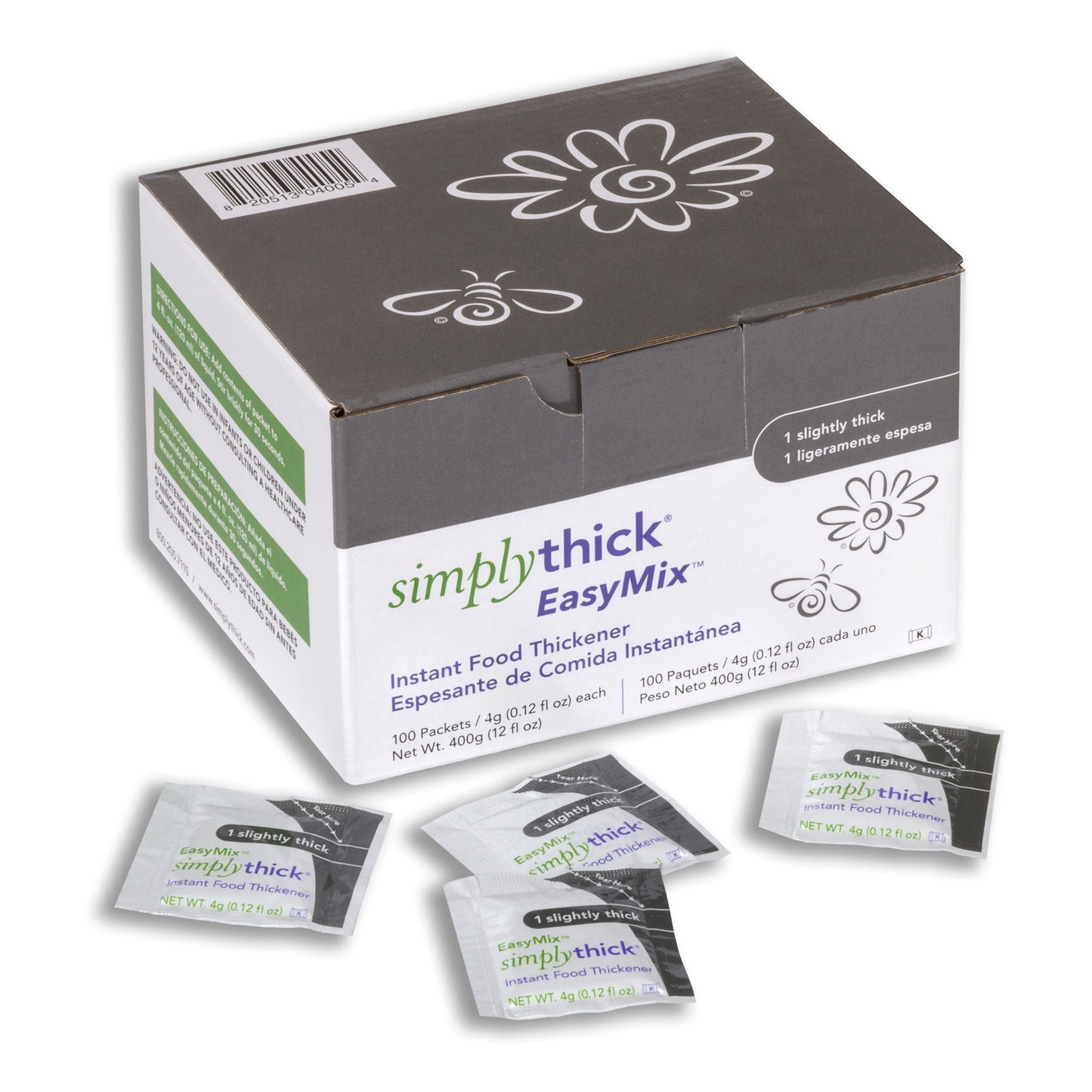 SimplyThick Easy Mix Food and Beverage Thickener Individual Packet Unflavored Powder IDDSI Level 1 Slightly Thick