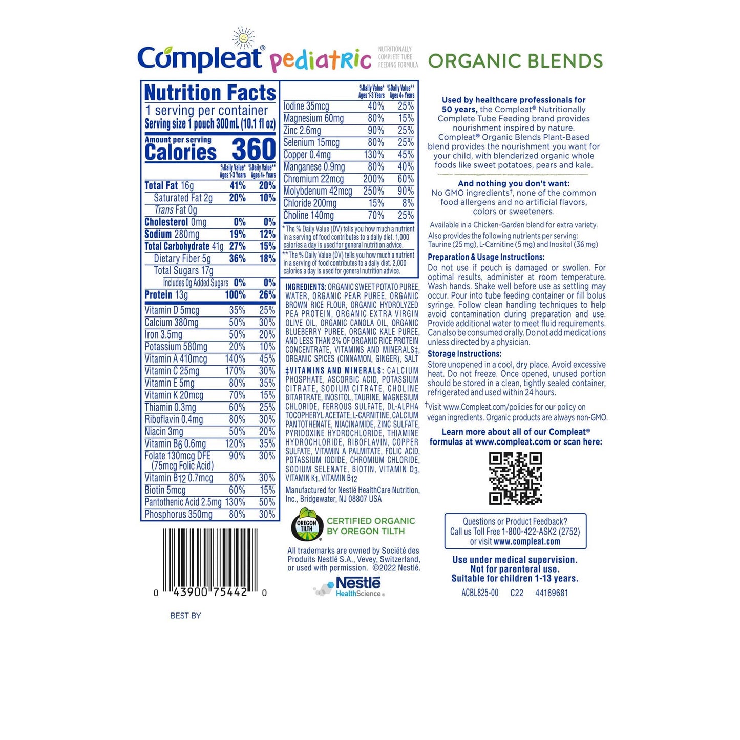 Compleat® Pediatric Organic Blends Tube Feeding Formula, Plant-Based, Non-GMO