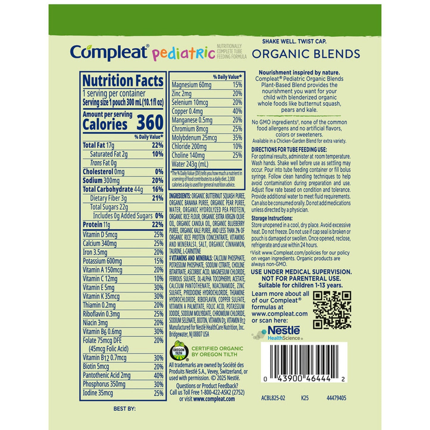 Compleat Pediatric Organic Blends Plant-Based Pediatric Tube Feeding Formula Unflavored Pouch Liquid