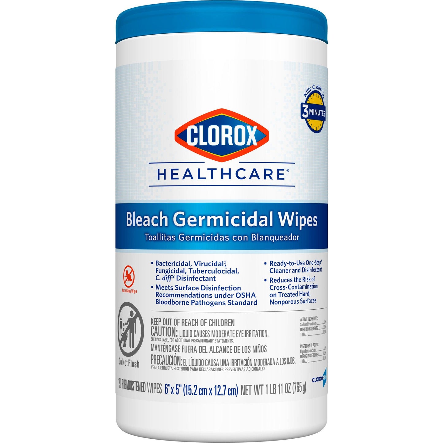 Clorox Healthcare® Bleach Germicidal Wipes, Canister, .