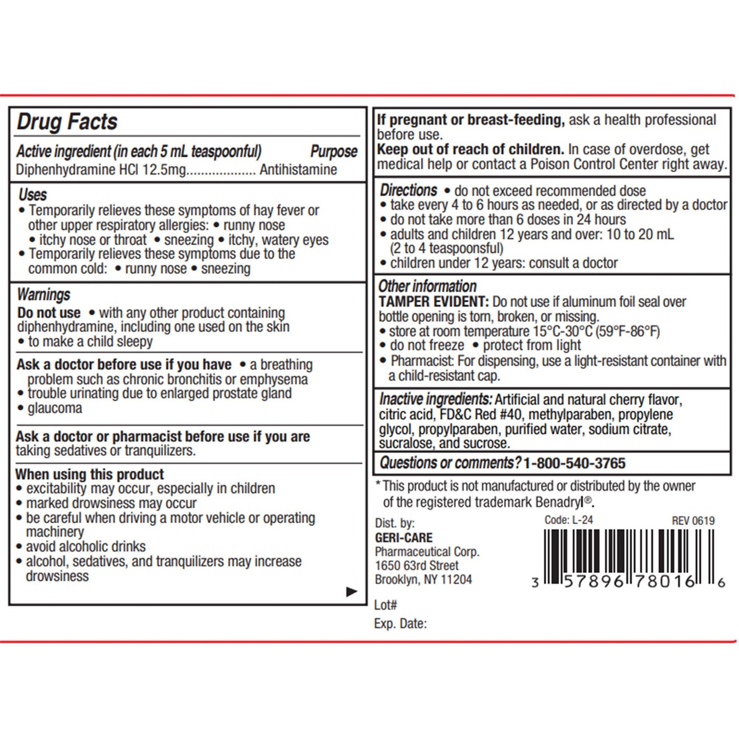 Geri-Care Allergy Relief 12.5 mg / Strength Liquid 16 oz.