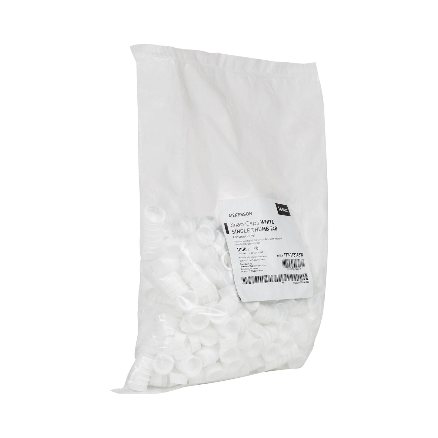McKesson White Tube Closure, 16 mm
