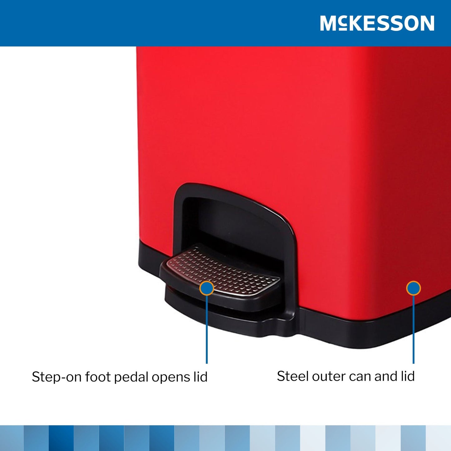 McKesson Trash Can with Plastic Liner, Square, Steel, Red