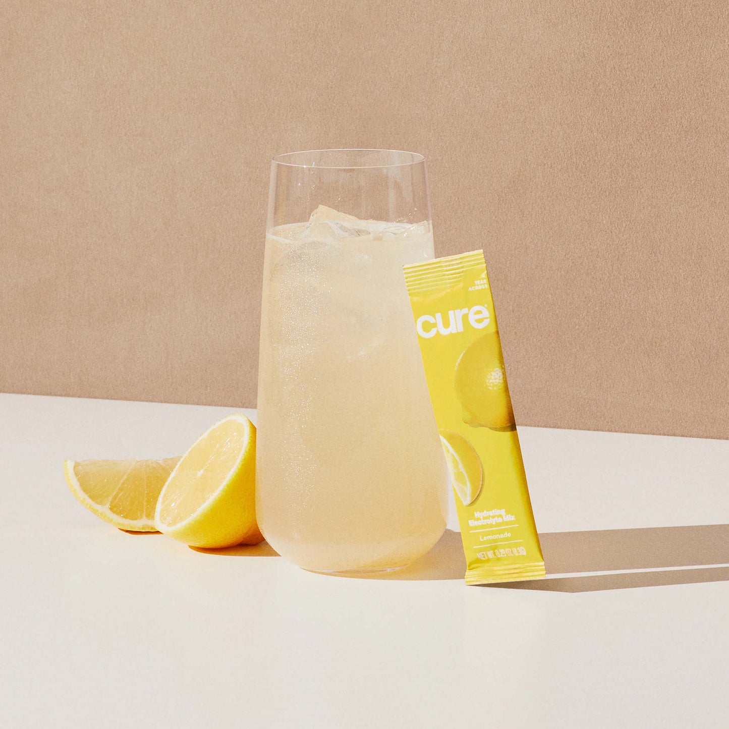 Cure Electrolyte Drink Mix made with Coconut Water, Lemonade, 7.7-gram Packets