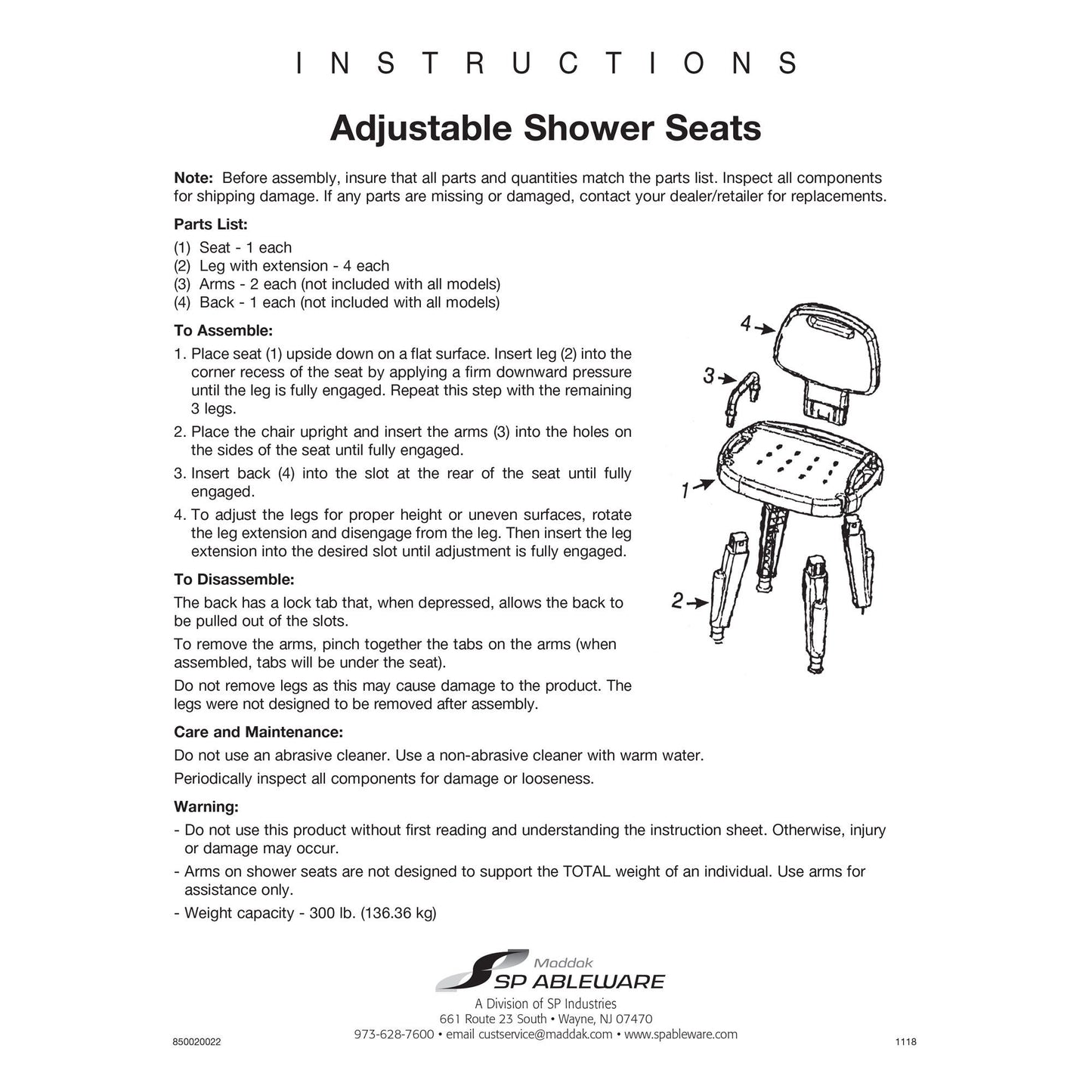 Maddak Adjustable Shower Seat with Arms and Back
