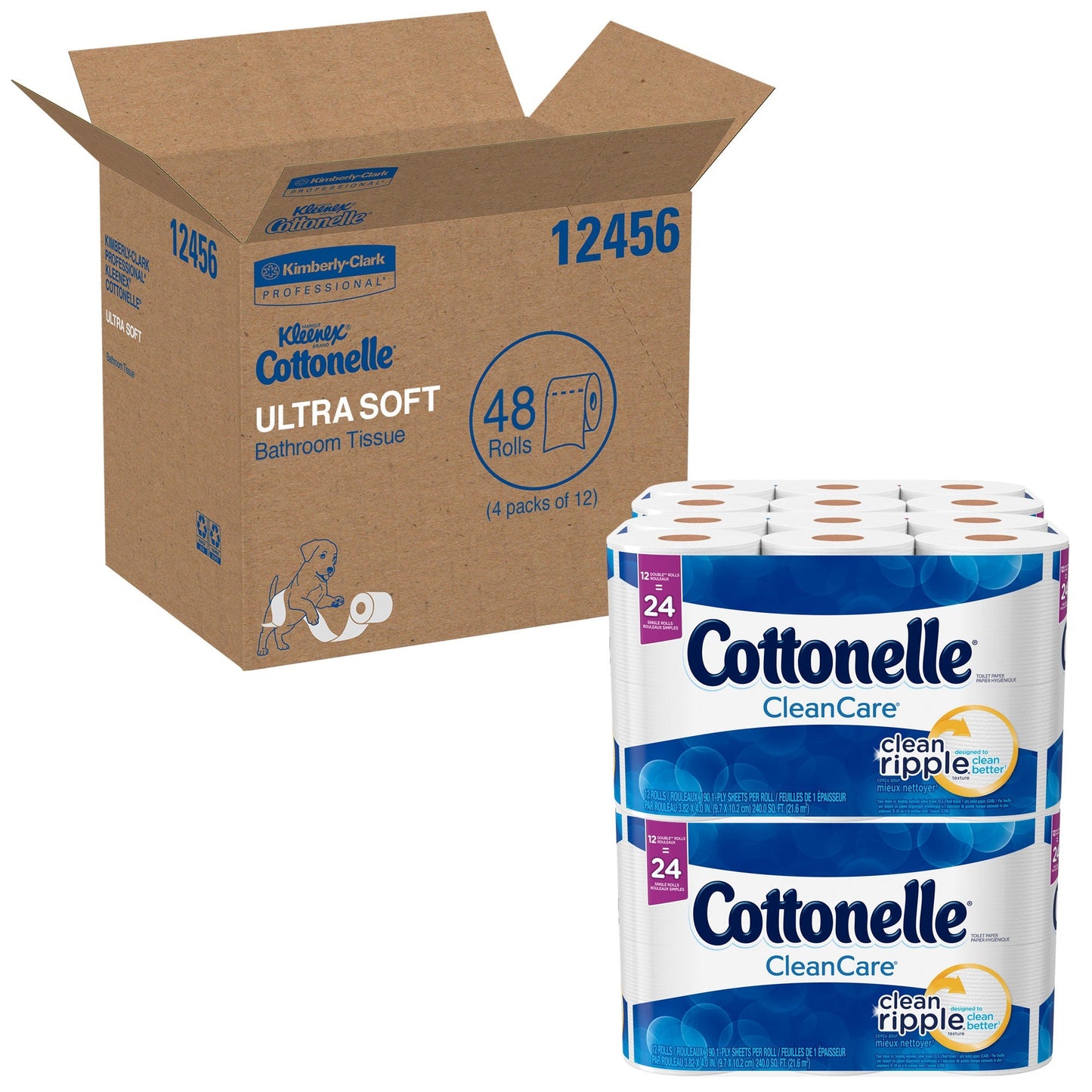 Kleenex Cottonelle Clean Care Toilet Tissue White 1-Ply Standard Size Cored Roll 170 Sheets 4-1/