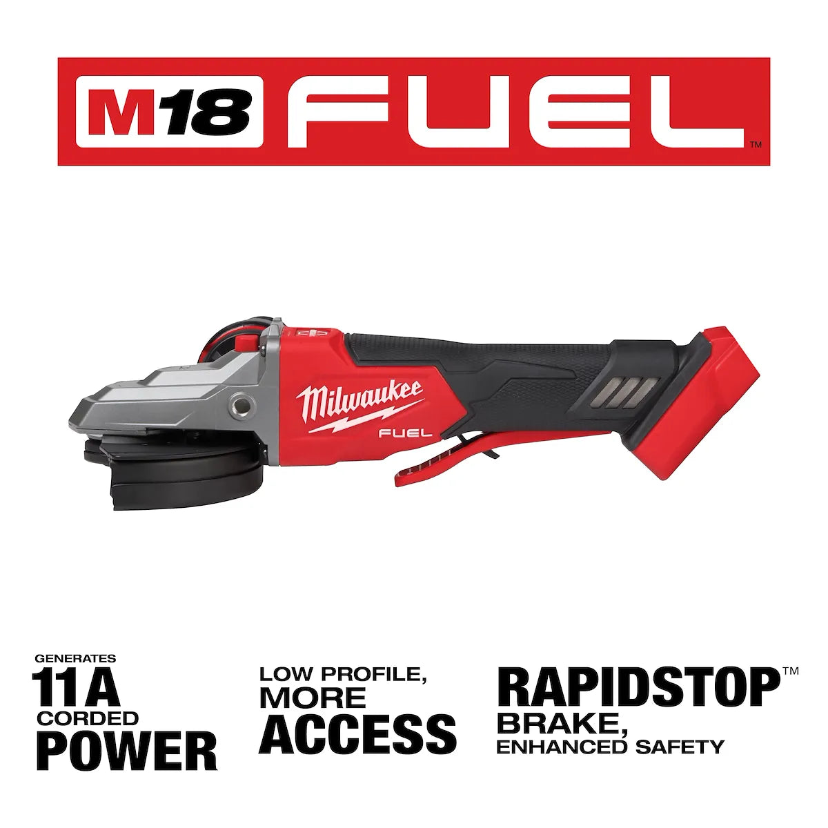 Milwaukee M18 FUEL 5" Flathead Braking Grinder, Paddle Switch No-Lock 2886-20 | M18 Battery, Metal
