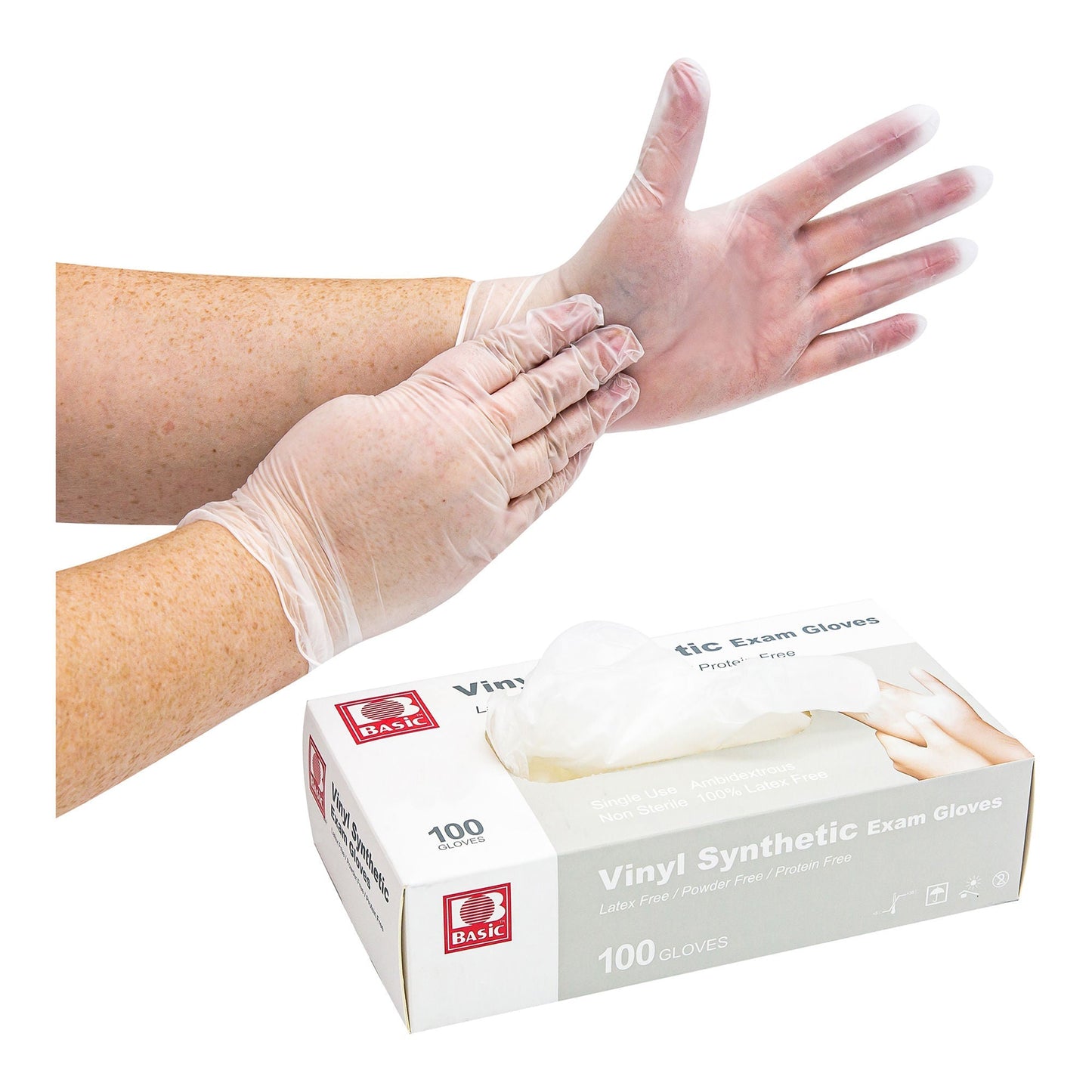 Basic® Vinyl Exam Gloves, White - view 4
