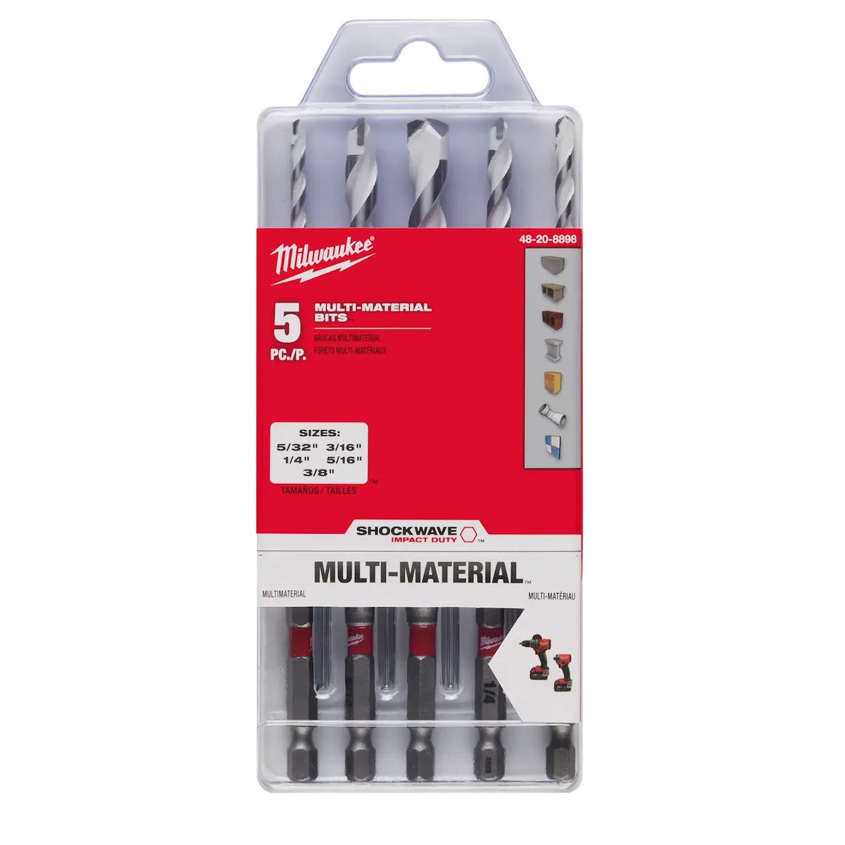 Milwaukee 5 PC SHOCKWAVE Impact Duty Carbide Multi-Material Drill Bit Set 48-20-8898