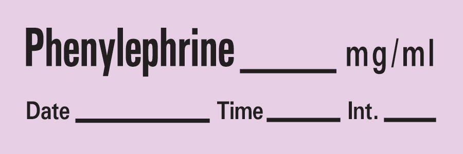 Timemed Drug Label Anesthesia Label Tape Phenylephrine_mg/mL Date_Time_Int._ Violet