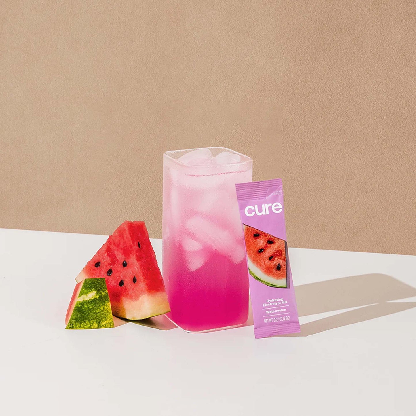 Cure Electrolyte Drink Mix made with Coconut Water, Watermelon, 7.7-gram Packets