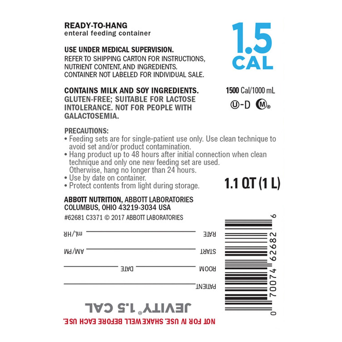 Jevity 1.5 Cal Tube Feeding Formula, Ready to Hang Carton