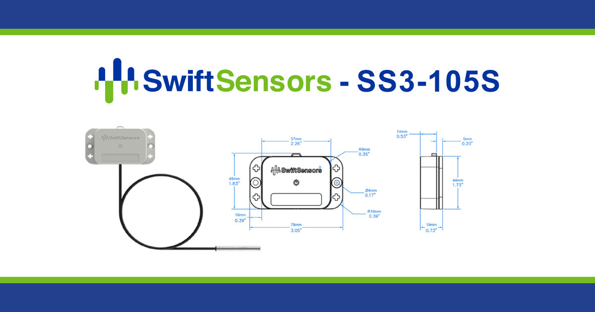 Swift Sensors SS3-105S dimensions: front, side and mounting-hole drawing