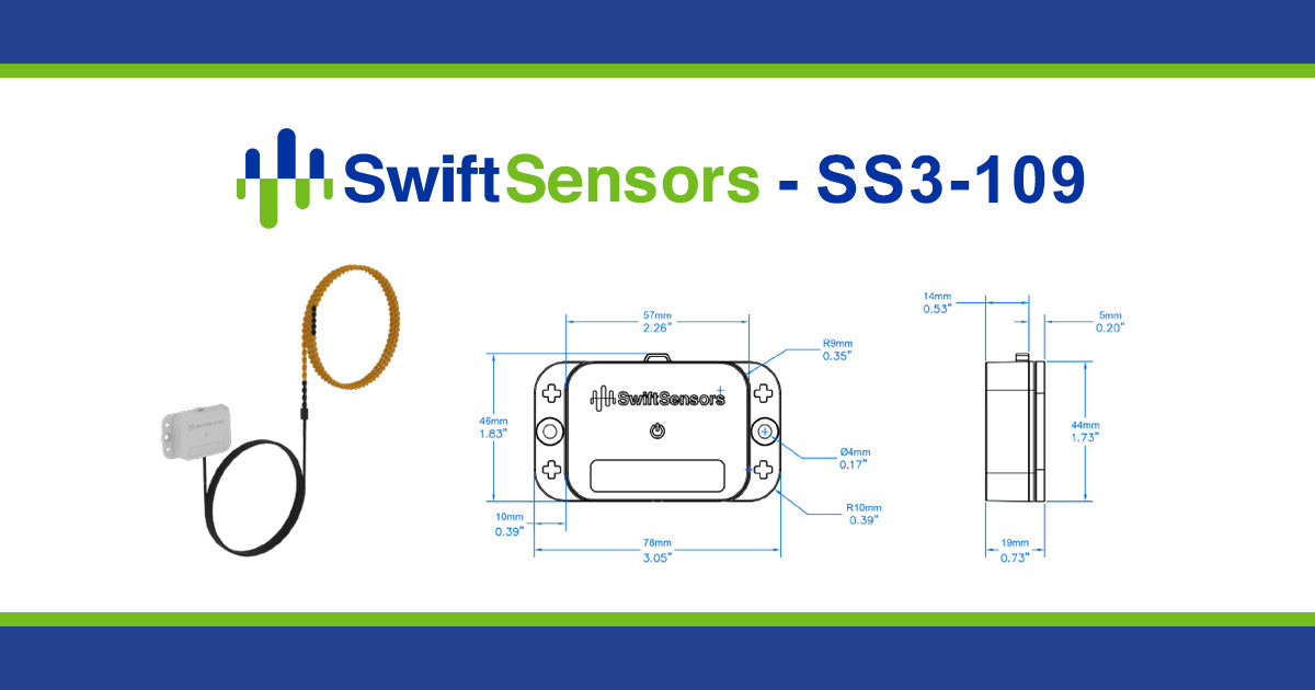 Swift Sensors SS3-109 dimensions: front, side and mounting-hole drawing