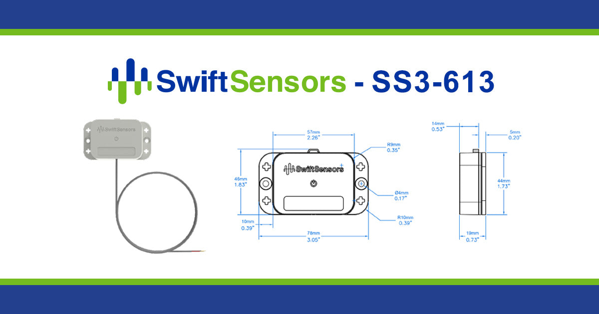 Swift Sensors SS3-613 dimensions: front, side and mounting-hole drawing
