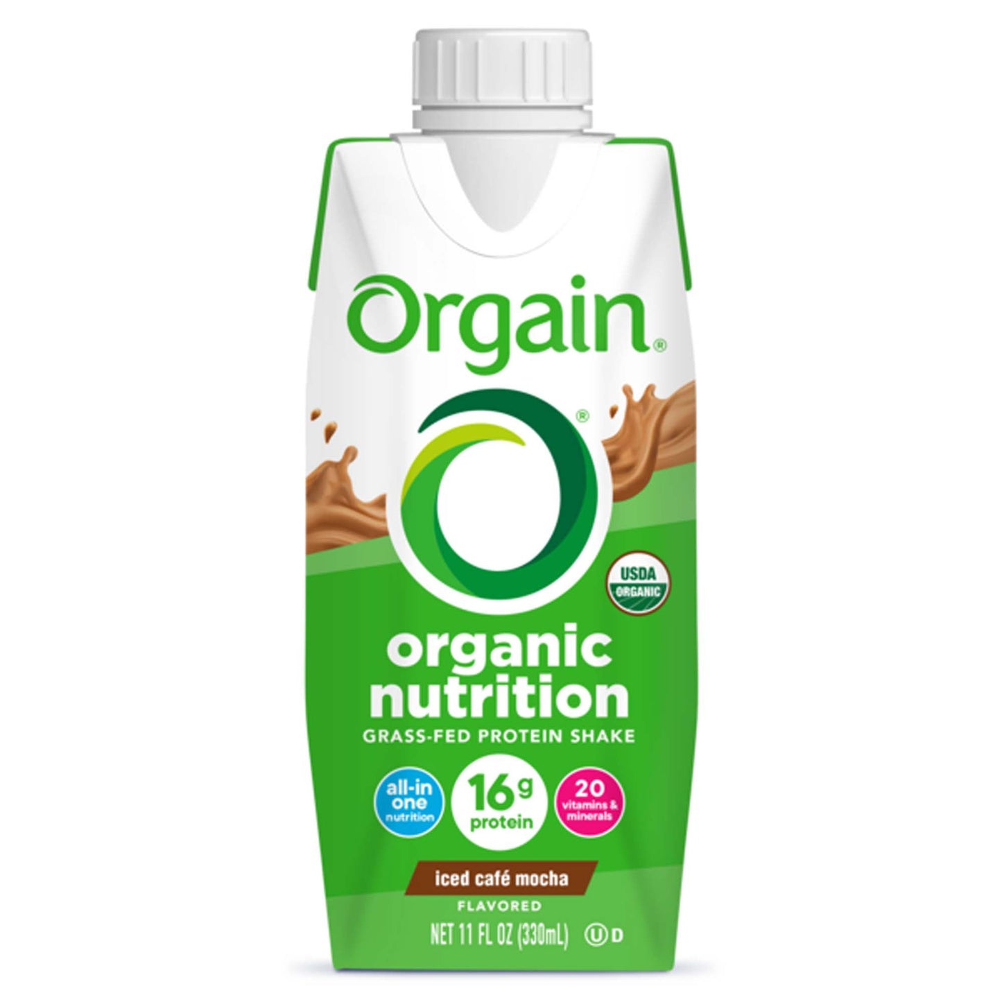 Orgain Organic Nutrition Shake Oral Supplement Iced Café Mocha Flavor Liquid Carton