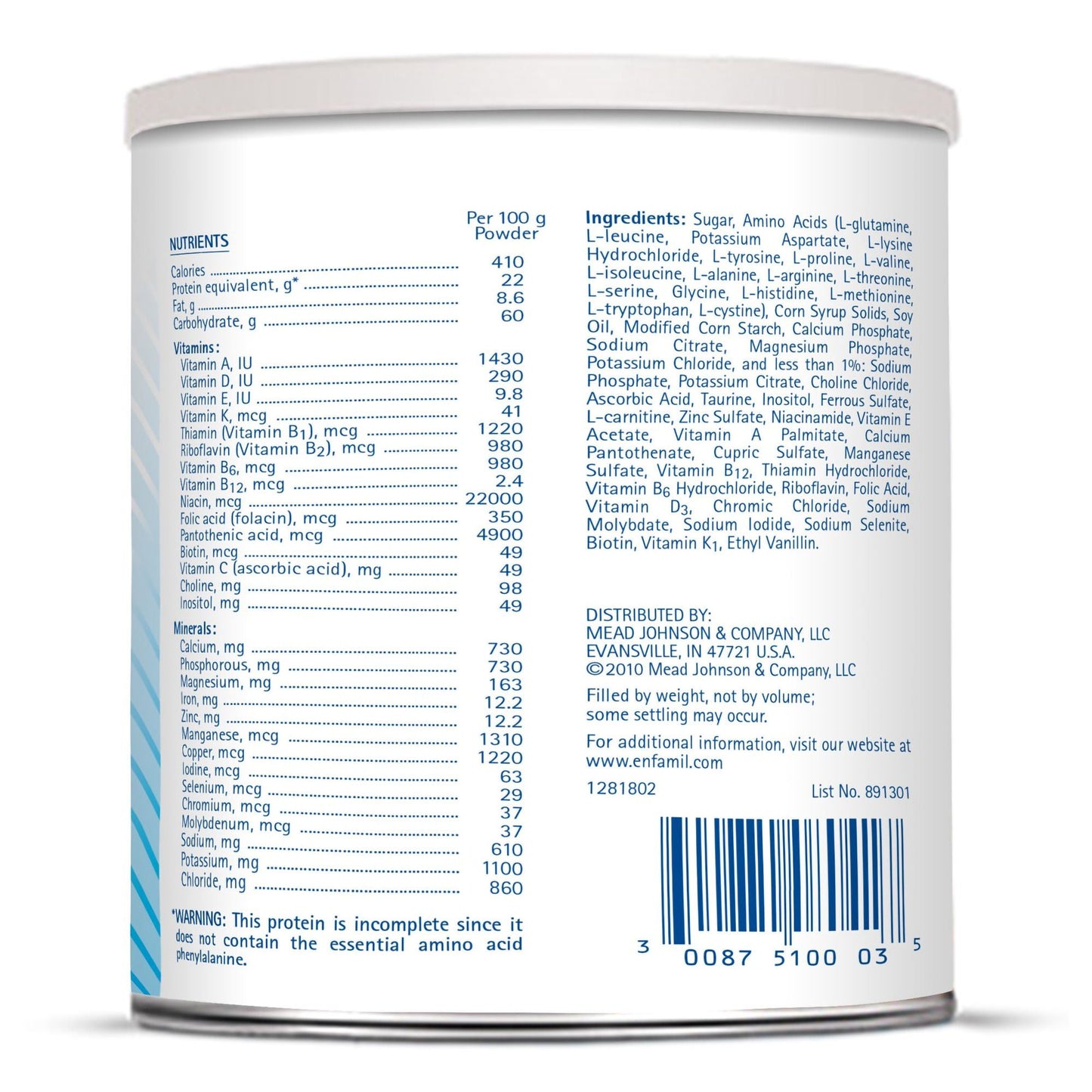 Phenyl-Free® 2 Vanilla Medical Food for the Dietary Management of PKU, 1 lb. Can
