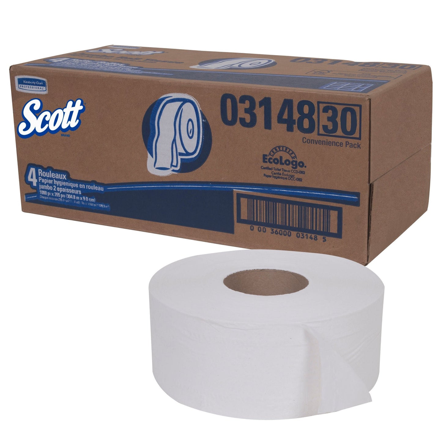 Scott Essential JRT Toilet Tissue White 2-Ply Jumbo Size Cored Roll Continuous Sheet 3-11/