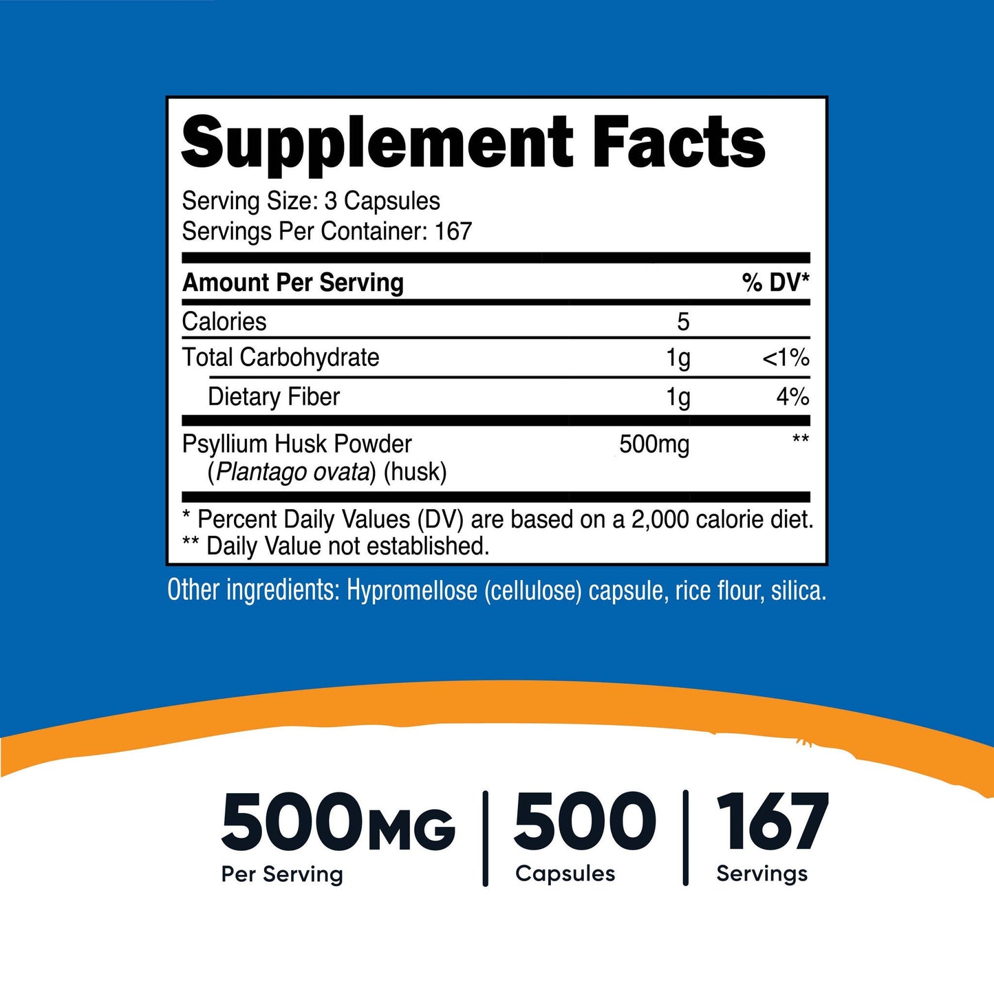 nutricost Dietary Supplement Psyllium Husk 500 mg Strength Capsule