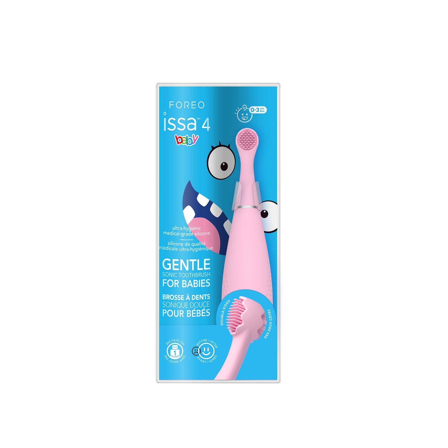 issa 4 baby Sonic Toothbrush Pearl Pink Bunny Ages Birth to 3 Years Silicone