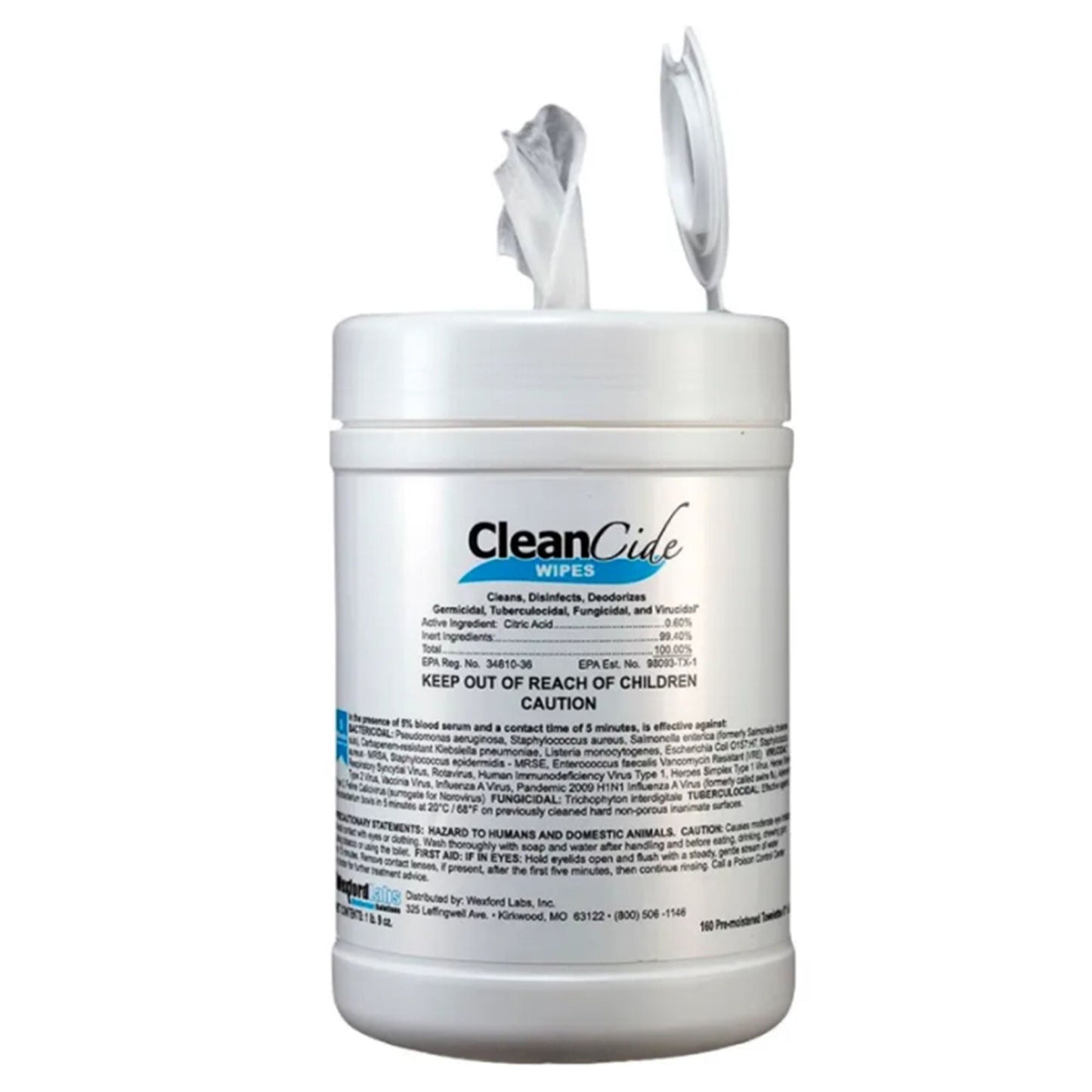Cleancide Surface Disinfectant Cleaner Premoistened Germicidal Manual Pull Wipe Canister Scented