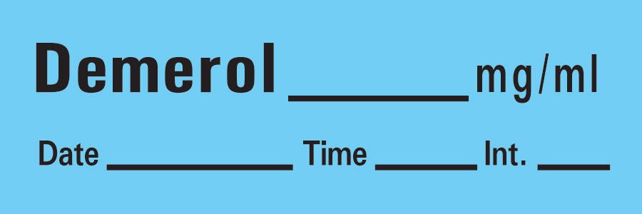 Timemed Drug Label Anesthesia Label Tape Demerol_mg/mL Date_Time_Int_ Blue