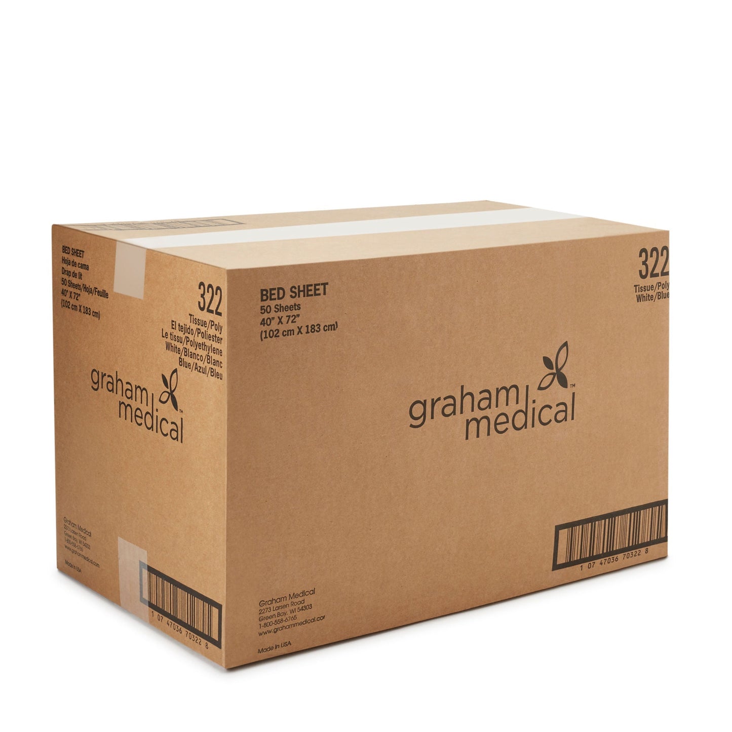 Graham Medical White/Blue Flat Stretcher Sheet