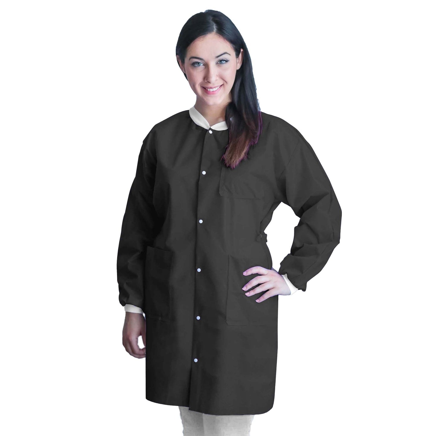 FitMe Lab Coat Black Large Knee Length 3-Layer SMS Disposable