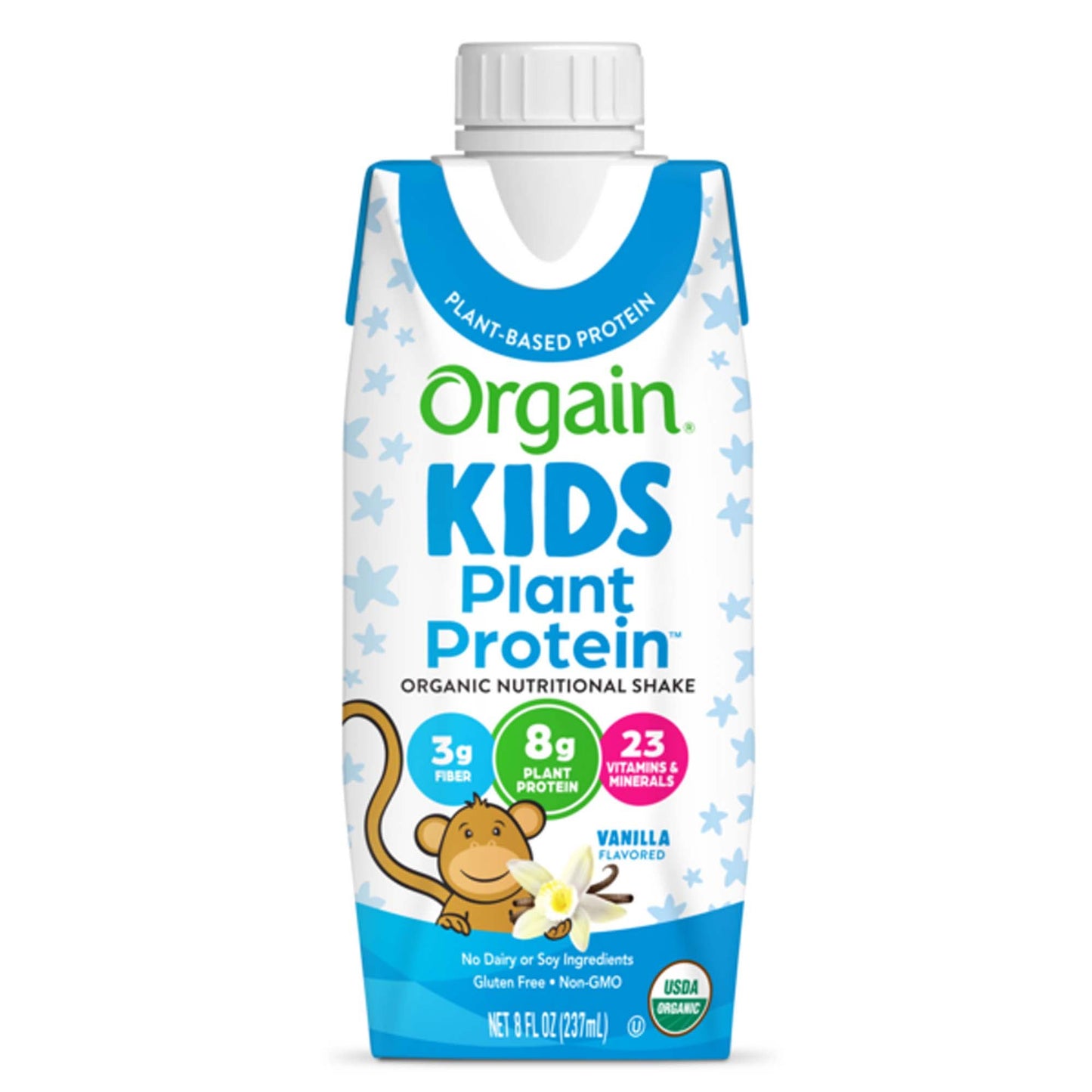 Orgain Kids Plant Protein Organic Nutritional Shake Pediatric Oral Supplement Vanilla Flavor Carton Liquid Protein