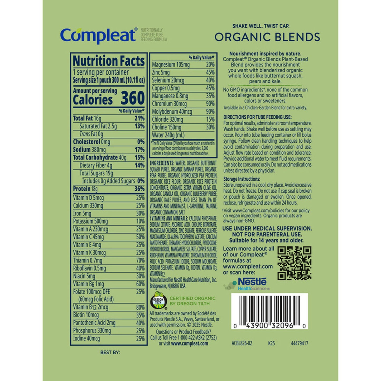 Compleat Organic Blends Plant Based Tube Feeding Formula Organic Blends Flavor Liquid Pouch