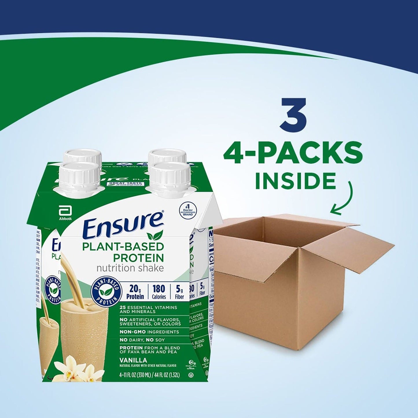 Ensure® Plant Based Protein Nutrition Shake, Vanilla, carton