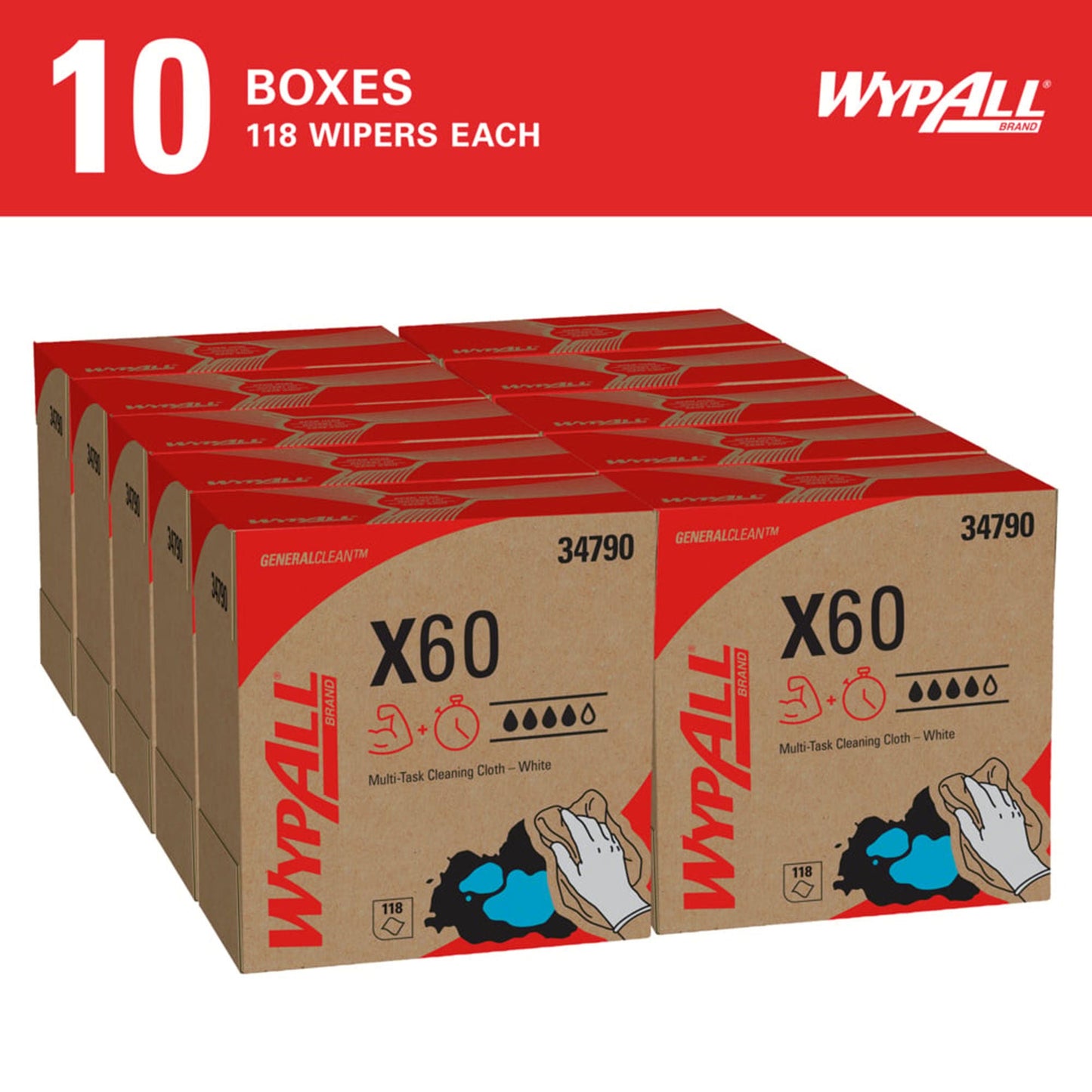 WypAll GeneralClean X60 Multipurpose Task Wipe 118 Count Dispenser Box NonSterile Disposable