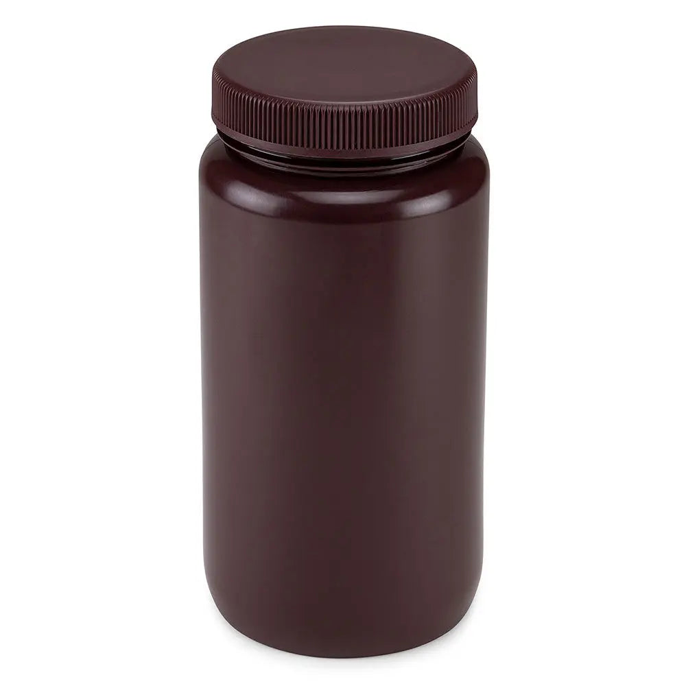 Globe Scientific Bottle, Wide Mouth, HDPE Bottle, Attached PP Screw Cap, Amber, 2 Litres (0.5 Gallons) 7012000AM Laboratory Equipment