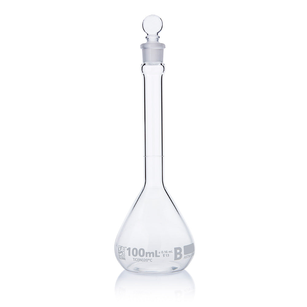 Globe Scientific Narrow Mouth Volumetric Flask 8250100 100 mL Borosilicate Glass