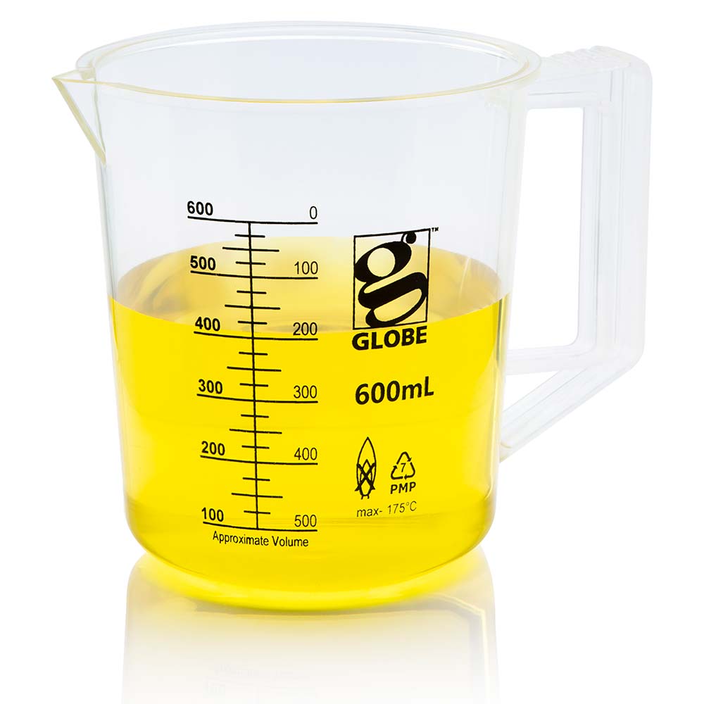 Globe Scientific Beaker With Handle, Diamond Essentials, Low Form, Printed Graduations, Pmp, 1/Bag 100 mL to 5000 mL
