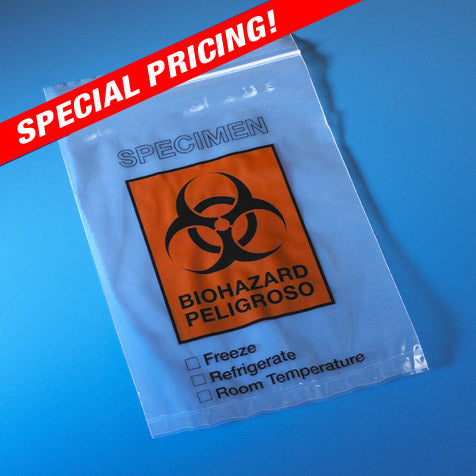 Globe Scientific 6x9 Biohazard Specimen Bag