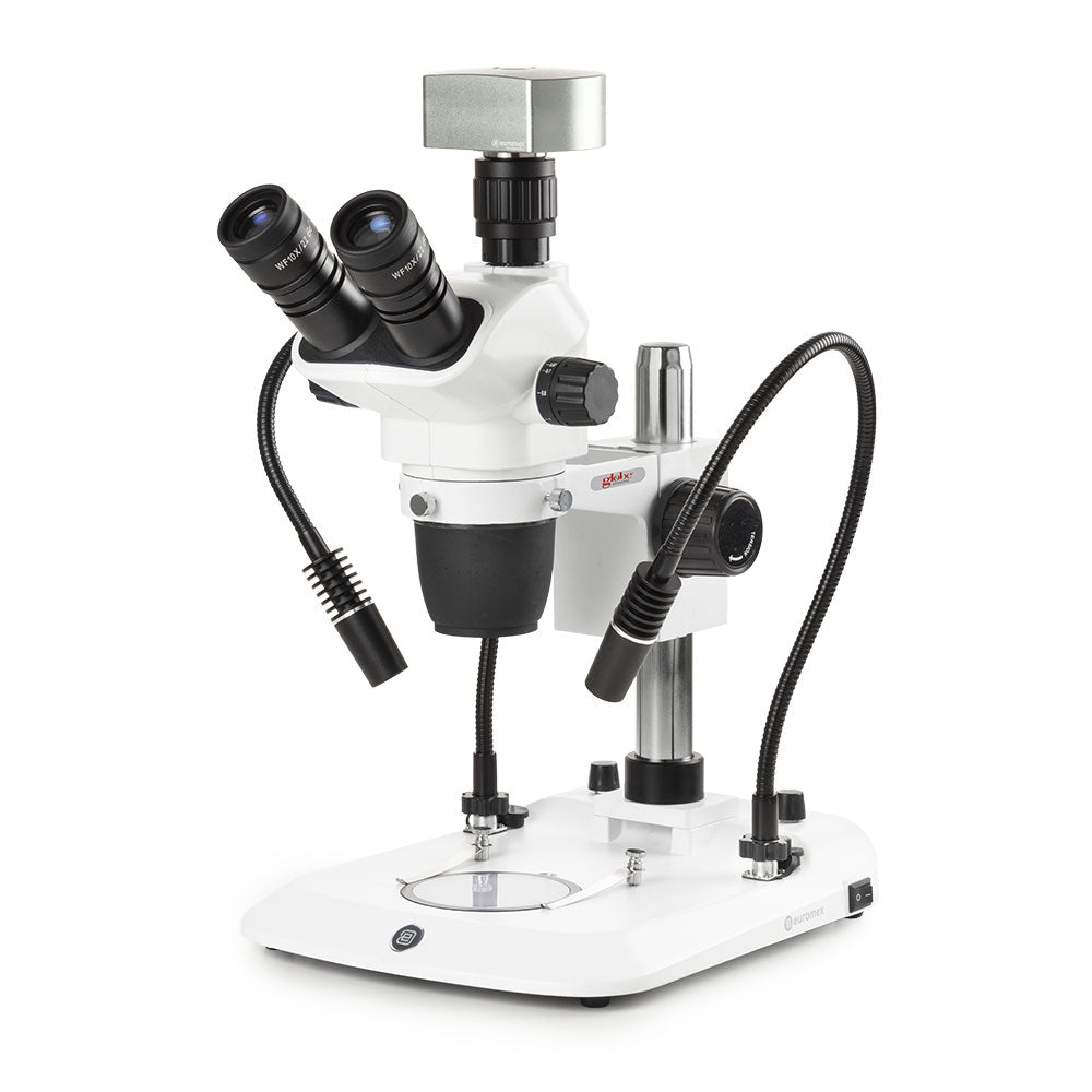 Globe Scientific NexiusZoom EVO Trinocular Stereo Zoom Microscope ENZ-1703-PG-DC18 with Gooseneck LEDs and CMEX-18 Pro Camera