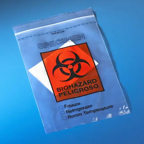 Globe Scientific Bag, Biohazard Specimen Transport, 6" x 10", zipper closure with Score Line, Document Pouch and Absorbent Pad, 100/Pack, 5 Packs/Unit 4922 Laboratory Equipment