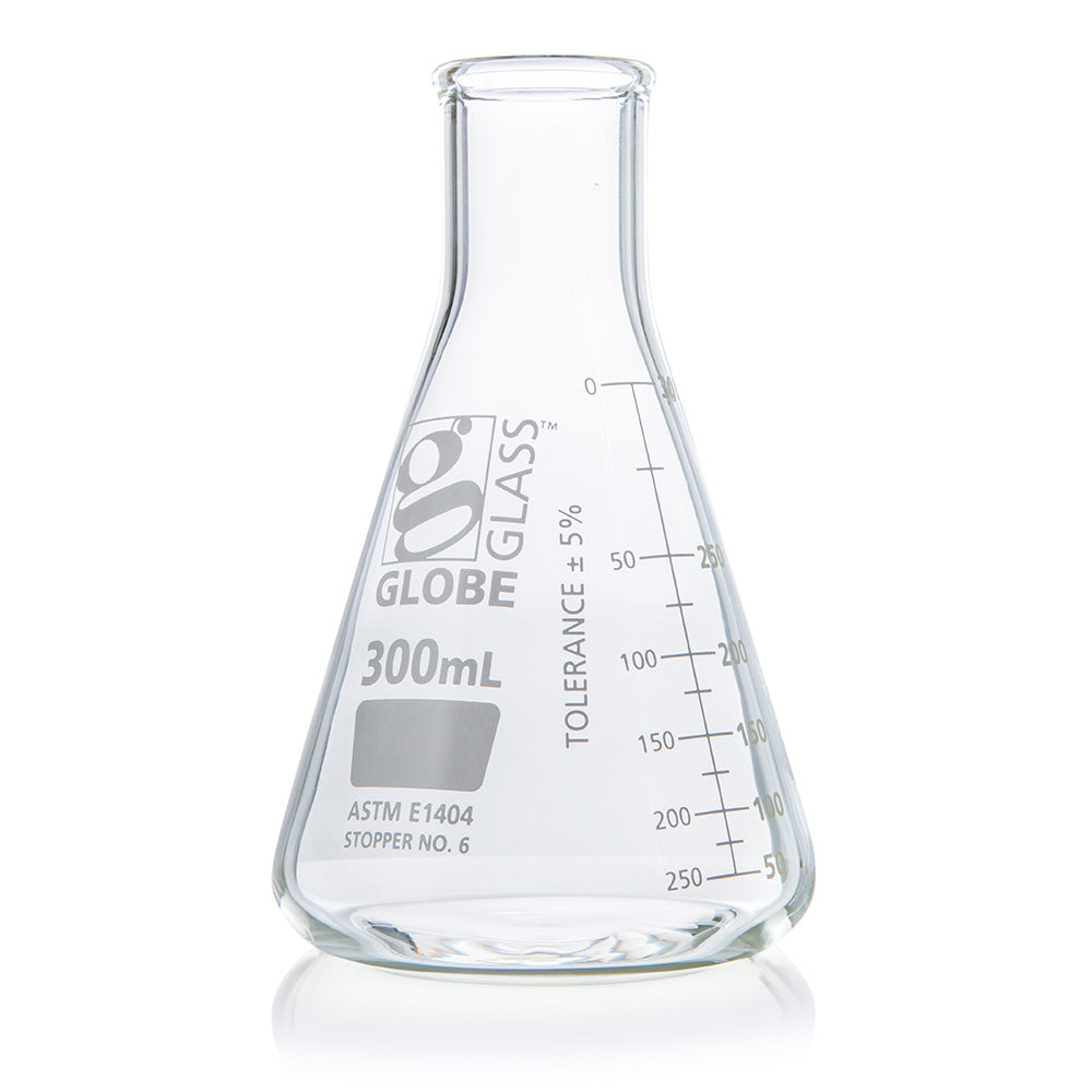 Globe Scientific Narrow Mouth Erlenmeyer Flask 8400300 300 mL Borosilicate Glass