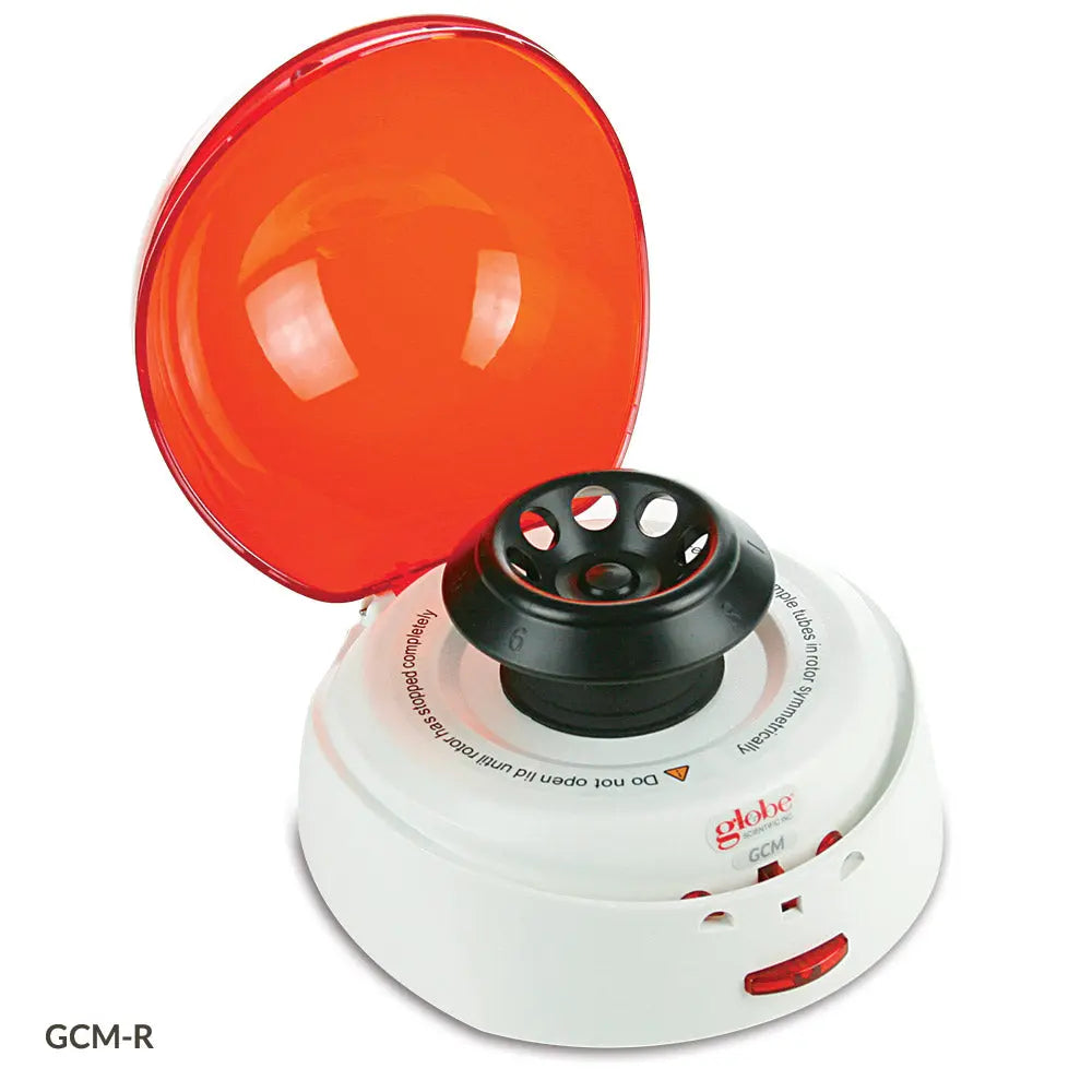 Globe Scientific Centrifuge, Mini, 8-Place, 7000rpm Fixed Speed, 240v, 50Hz, EU Plug, Red Lid (Includes: 8-Place Rotor for 1.5mL/2.0mL Tubes, 2 x 8 Place Rotor for PCR Tubes/Strips and both Sleeves) GCM-R-EU Laboratory Equipment