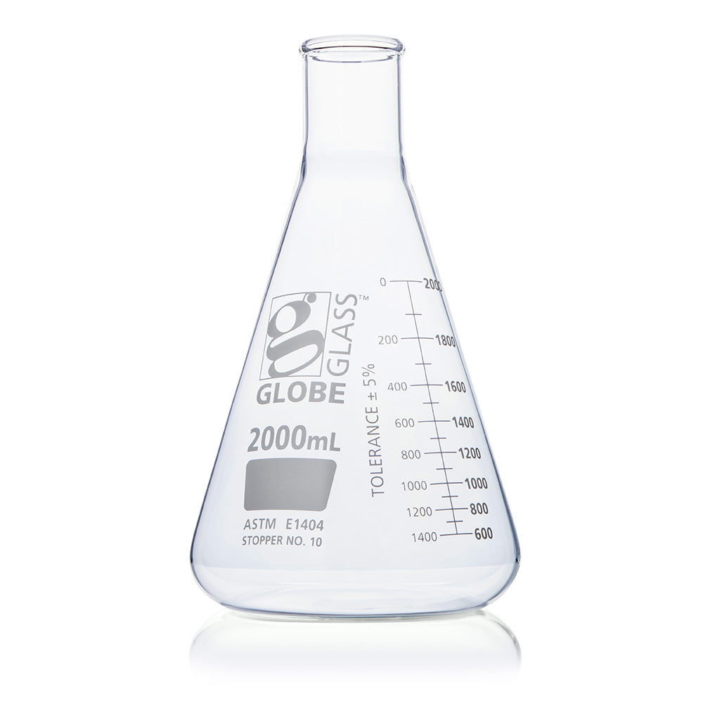 Globe Scientific Narrow Mouth Erlenmeyer Flask 8402000 2000 mL Borosilicate Glass