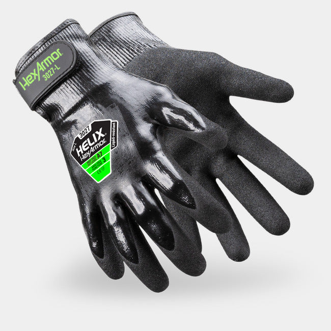 HexArmor Helix 3027 Water-Resistant Gloves | ANSI Cut A7, Sandy Nitrile Palm, 21-Gauge