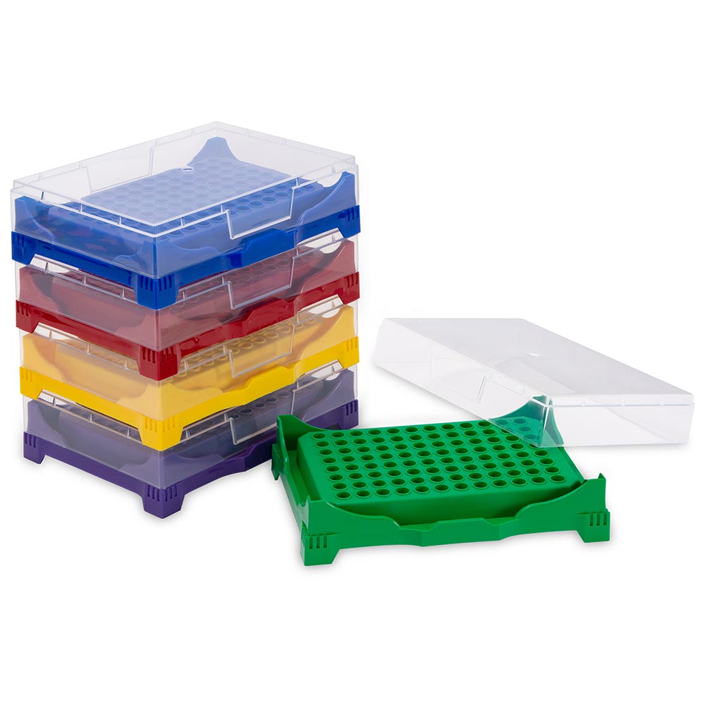 Stackable PCR Work Racks, 96 well for PCR Plates and Strips, Five Fluorescent Colors