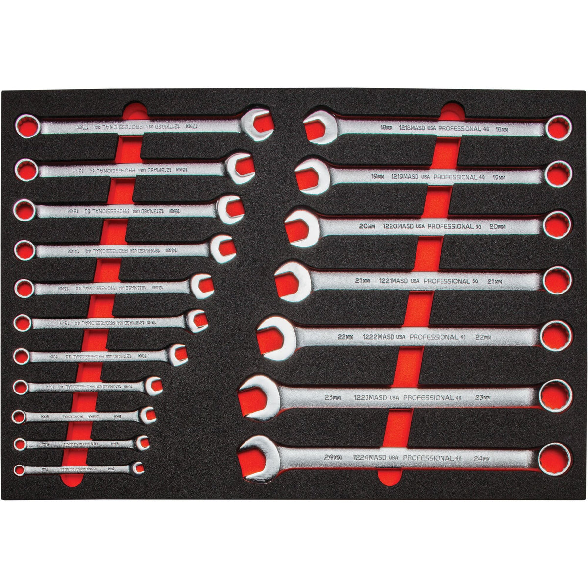 Proto 12-Point Velocity Satin ASD Combination Wrench Set With Foam (18 pc.) J1200R-MASDKV