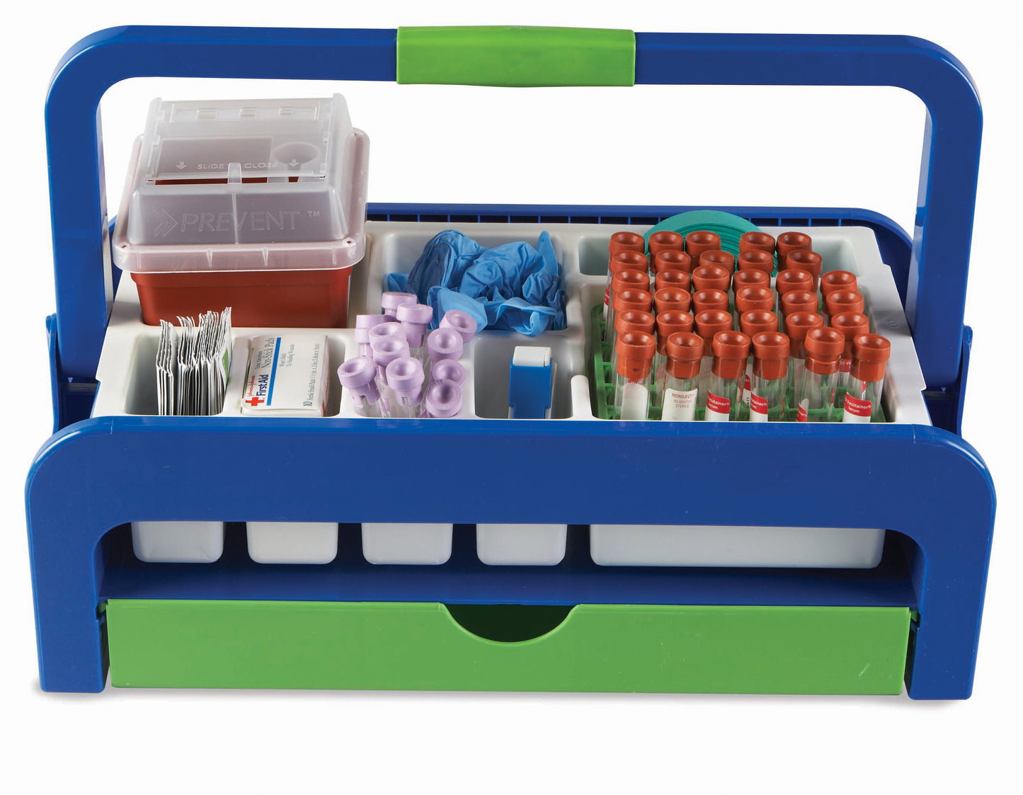 Heathrow Scientific HS2200B Droplet Phlebotomy Tray Kit B 16mm ABS Blue Green Blood Collection Alternate View
