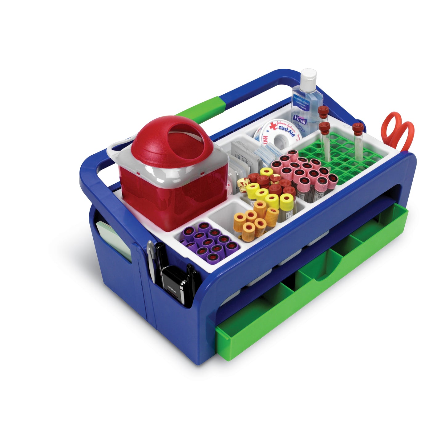 Heathrow Scientific HS2200A Droplet Phlebotomy Tray Kit A 13mm ABS Blue Green Blood Collection Alternate View