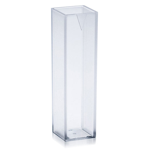 Square 10 mm path length methacrylate spectrophotometer cuvette with fill mark