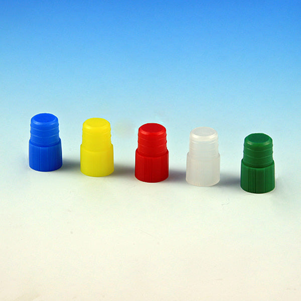 Polyethylene push-in plug caps for 12 mm laboratory tubes in five colours